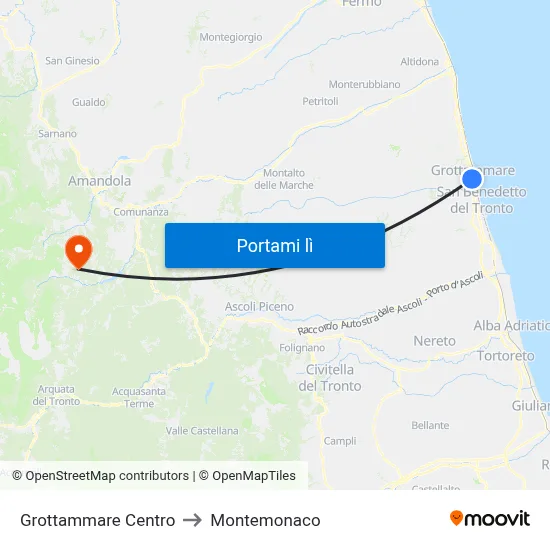 Grottammare Centro to Montemonaco map