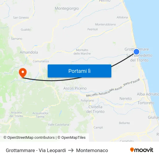 Grottammare - Via Leopardi to Montemonaco map