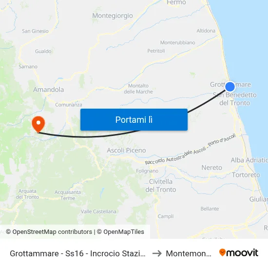 Grottammare - Ss16 - Incrocio Stazione F to Montemonaco map