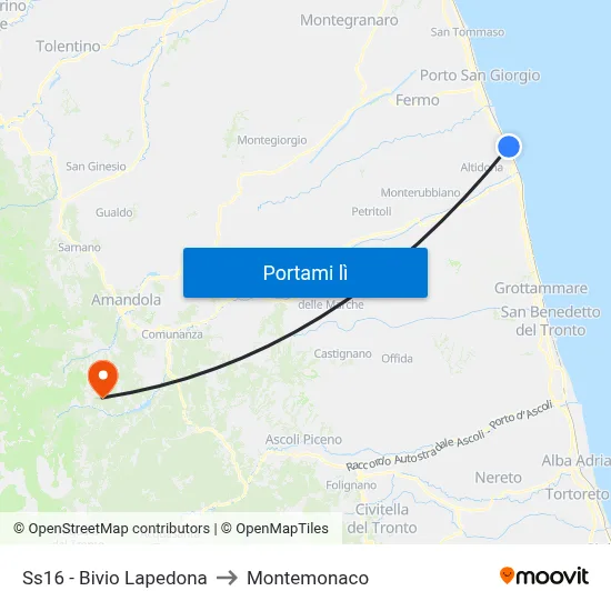 Ss16 - Bivio Lapedona to Montemonaco map