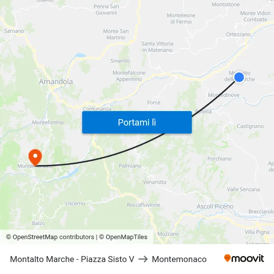 Montalto Marche - Piazza Sisto V to Montemonaco map