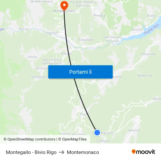 Montegallo - Bivio Rigo to Montemonaco map