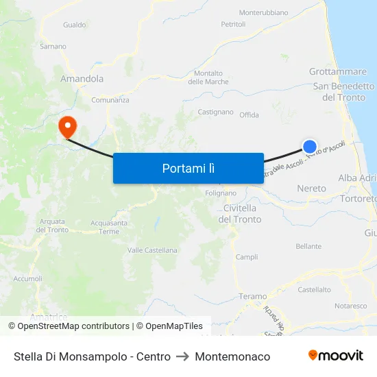 Stella Di Monsampolo - Centro to Montemonaco map