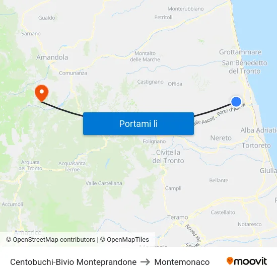 Centobuchi-Bivio Monteprandone to Montemonaco map