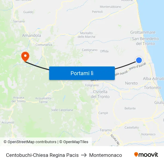 Centobuchi-Chiesa Regina Pacis to Montemonaco map