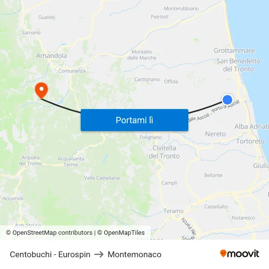 Centobuchi - Eurospin to Montemonaco map