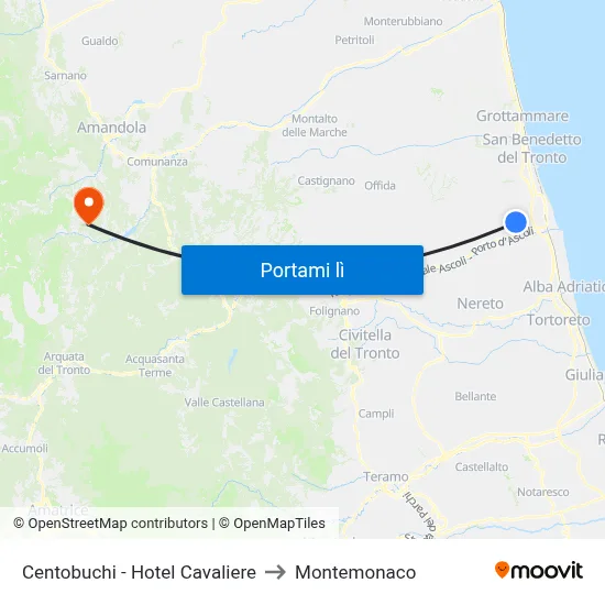 Centobuchi - Hotel Cavaliere to Montemonaco map