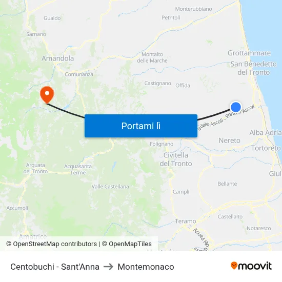 Centobuchi - Sant'Anna to Montemonaco map