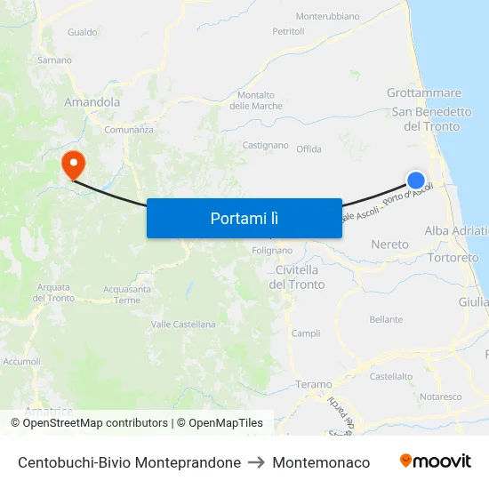 Centobuchi-Bivio Monteprandone to Montemonaco map