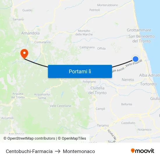 Centobuchi-Farmacia to Montemonaco map