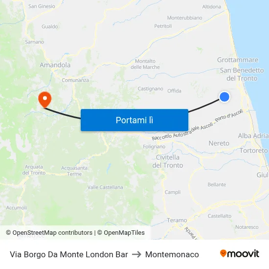 Via Borgo Da Monte London Bar to Montemonaco map