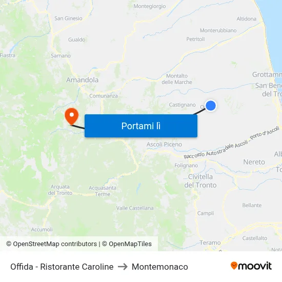 Offida - Ristorante Caroline to Montemonaco map