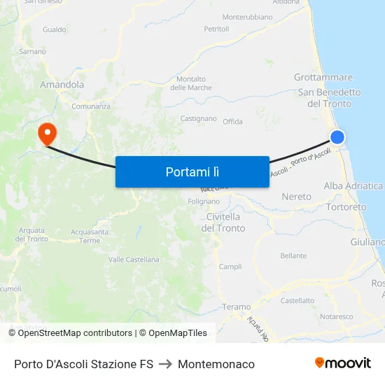 Porto D'Ascoli Stazione FS to Montemonaco map