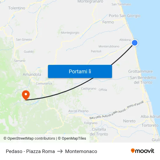 Pedaso - Piazza Roma to Montemonaco map