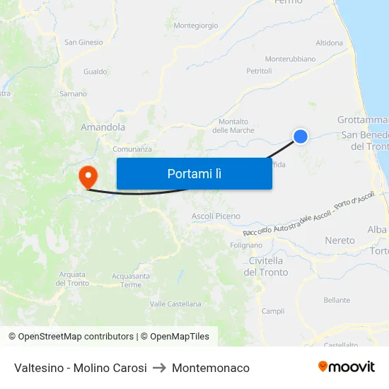 Valtesino - Molino Carosi to Montemonaco map