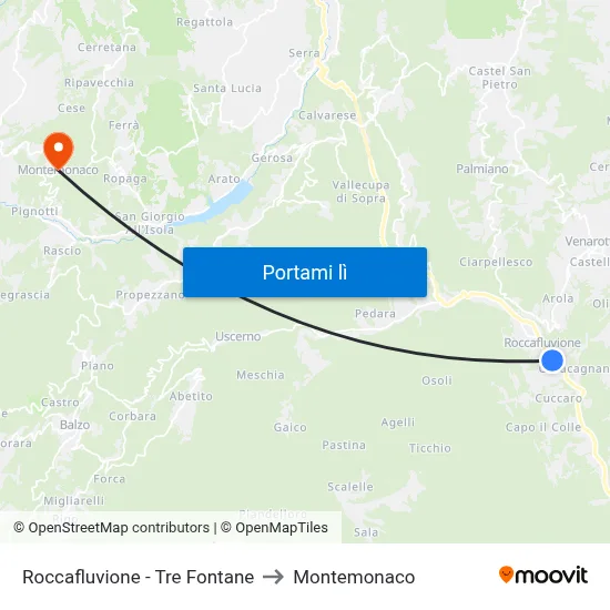 Roccafluvione - Tre Fontane to Montemonaco map