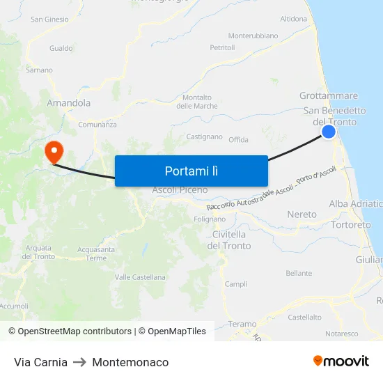 Via Carnia to Montemonaco map