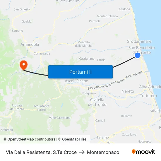 Via Della Resistenza, S.Ta Croce to Montemonaco map