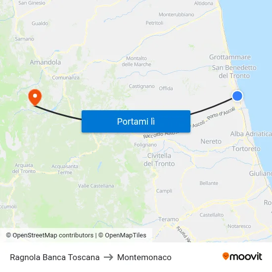 Ragnola Banca Toscana to Montemonaco map