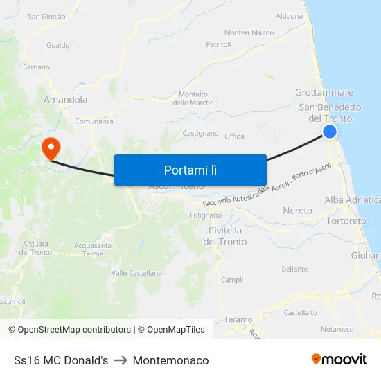 Ss16 MC Donald's to Montemonaco map