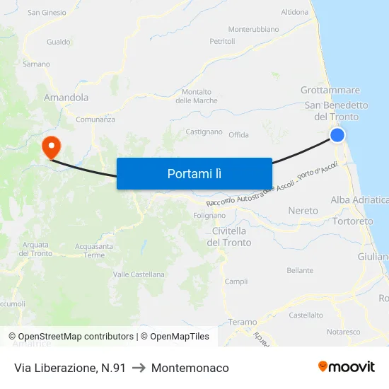 Via Liberazione, N.91 to Montemonaco map