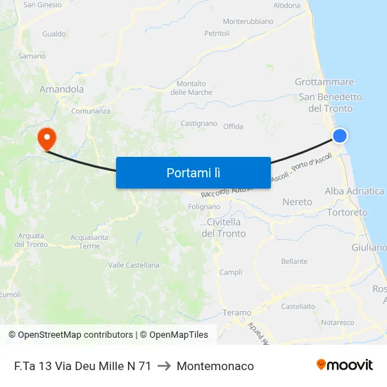 F.Ta 13 Via Deu Mille N 71 to Montemonaco map