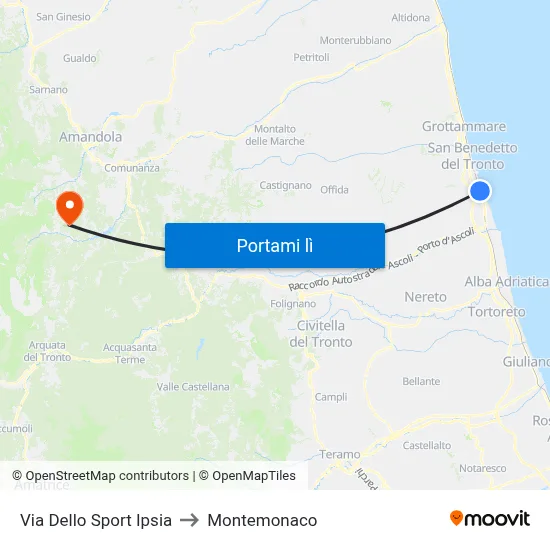 Via Dello Sport Ipsia to Montemonaco map