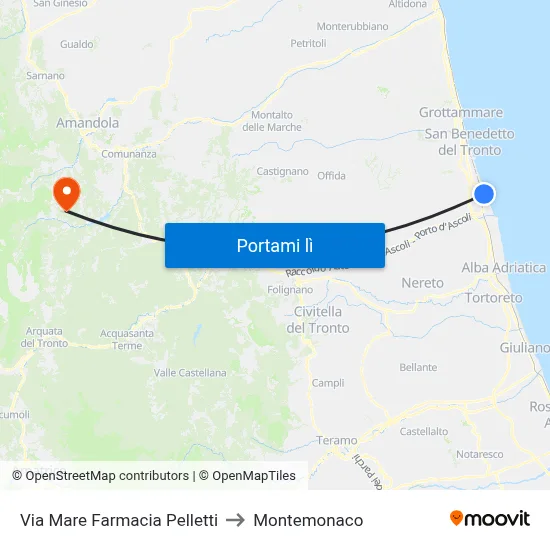 Via Mare Farmacia Pelletti to Montemonaco map