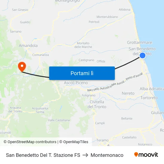 San Benedetto Del T. Stazione FS to Montemonaco map