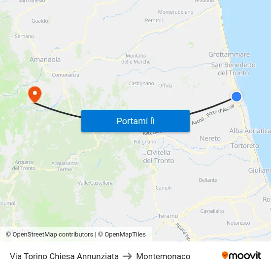 Via Torino Chiesa Annunziata to Montemonaco map