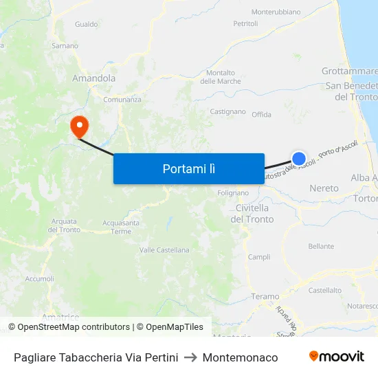Pagliare Tabaccheria Via Pertini to Montemonaco map