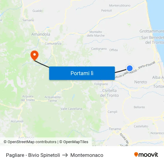 Pagliare - Bivio Spinetoli to Montemonaco map