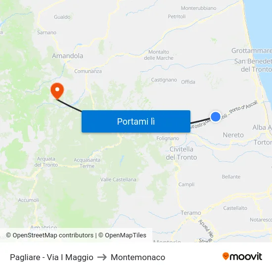 Pagliare - Via I Maggio to Montemonaco map