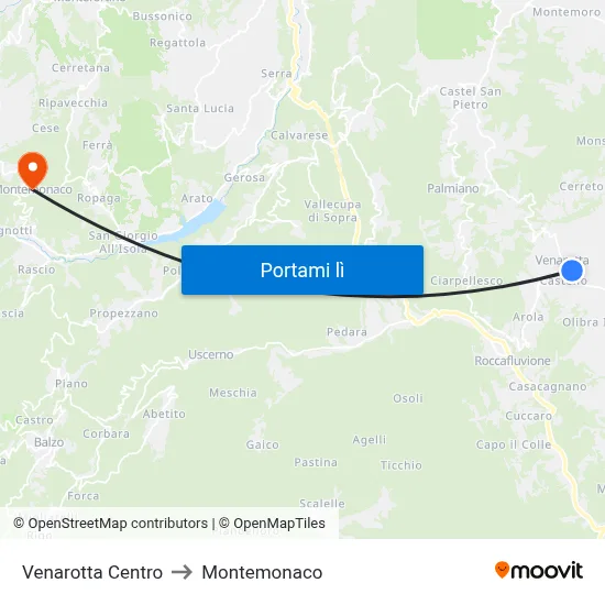 Venarotta Centro to Montemonaco map