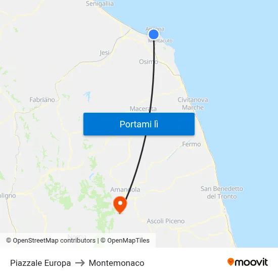 Piazzale Europa to Montemonaco map
