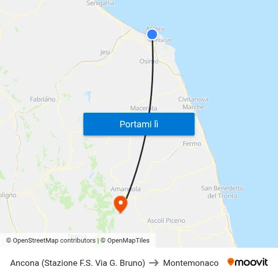 Ancona (Stazione F.S. Via G. Bruno) to Montemonaco map
