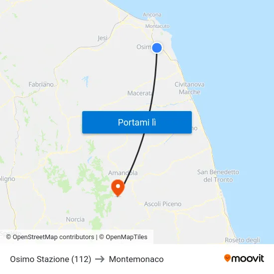 Osimo Stazione (112) to Montemonaco map