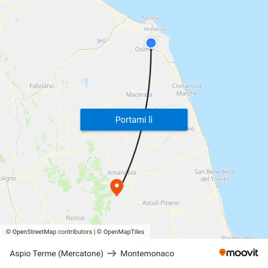 Aspio Terme (Mercatone) to Montemonaco map