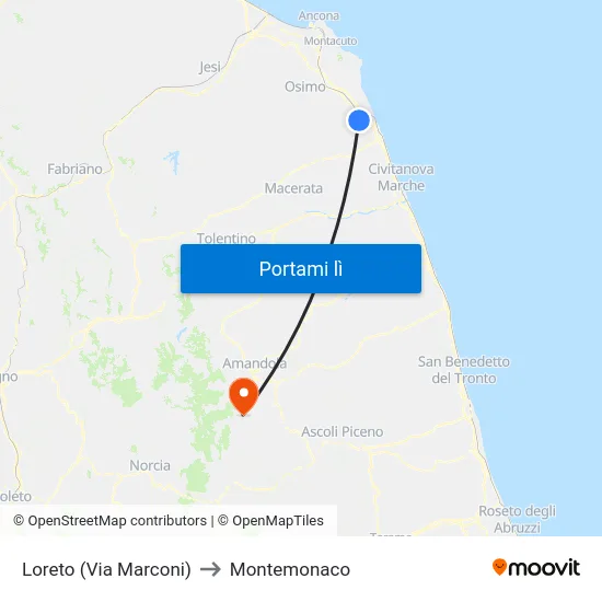 Loreto (Via Marconi) to Montemonaco map