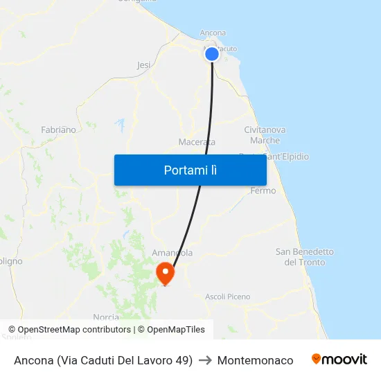 Ancona (Via Caduti Del Lavoro 49) to Montemonaco map