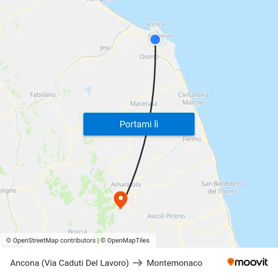 Ancona (Via Caduti Del Lavoro) to Montemonaco map