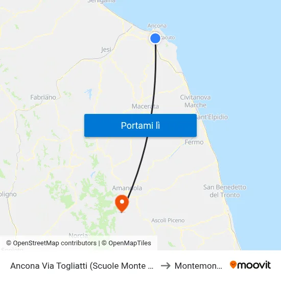 Ancona  Via Togliatti (Scuole Monte Dago) to Montemonaco map