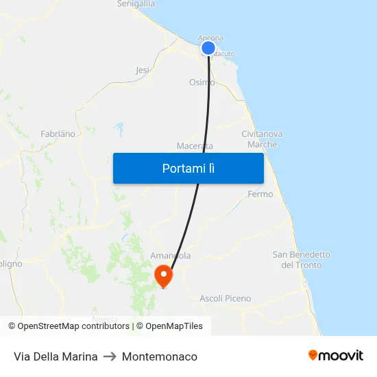 Via Della Marina to Montemonaco map