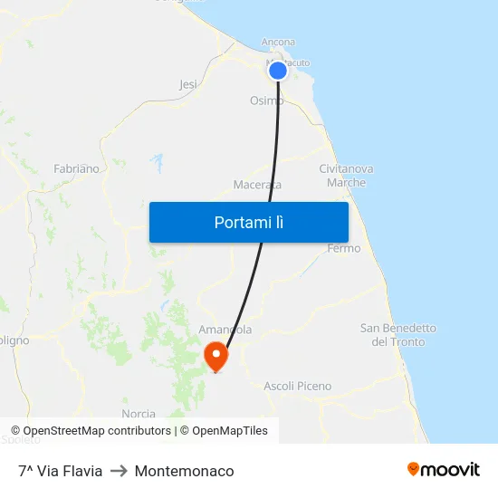 7^ Via Flavia to Montemonaco map