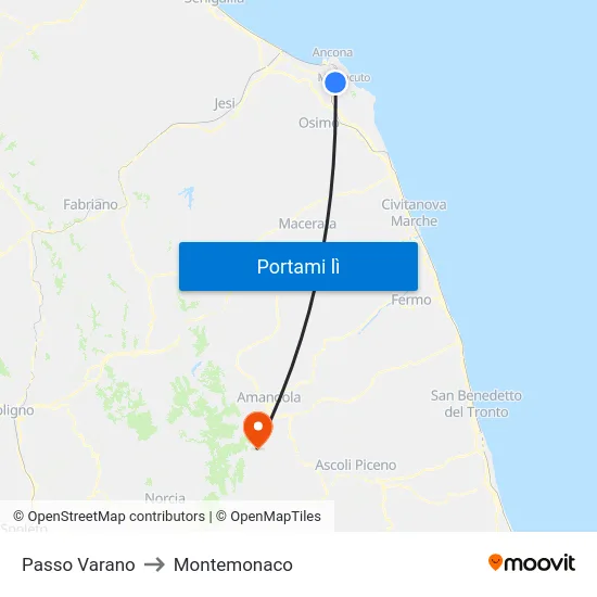 Passo Varano to Montemonaco map