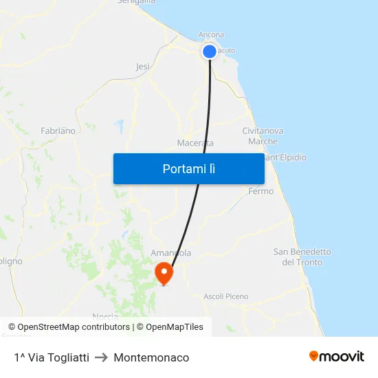 1^ Via Togliatti to Montemonaco map