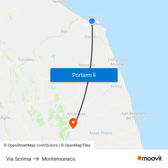 Via Scrima to Montemonaco map