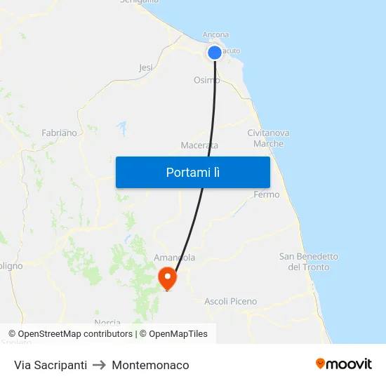 Via Sacripanti to Montemonaco map