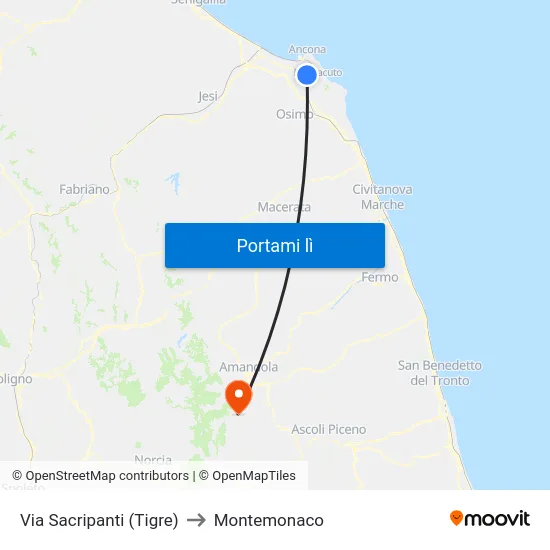 Via Sacripanti (Tigre) to Montemonaco map
