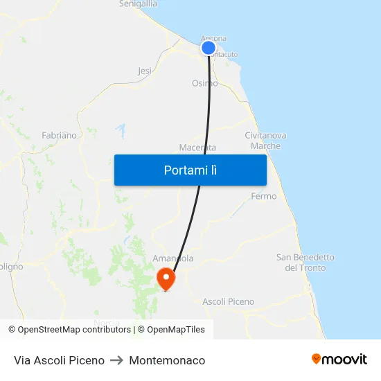 Via Ascoli Piceno to Montemonaco map